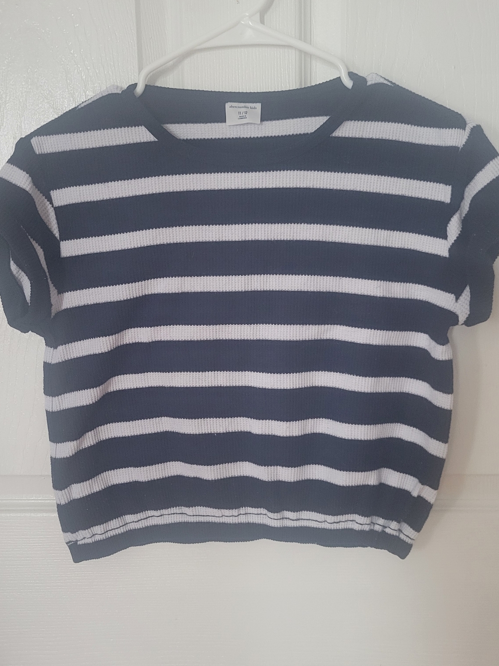 abercrombie kids Navy & White Striped Short Sleeve Knit Top